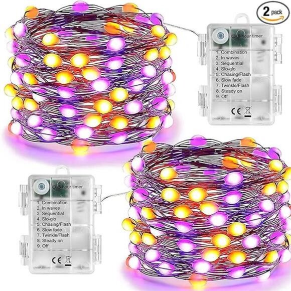 Orange Purple Halloween Fairy Lights, 2-Pack 16.4FT 50LED Battery String Lights - Picture 7 of 7